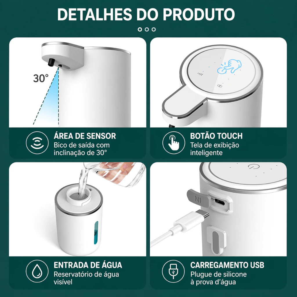 Saboneteira Dispenser Automático Sensor Infravermelho Para Sabonete Líquido — detalhe 2