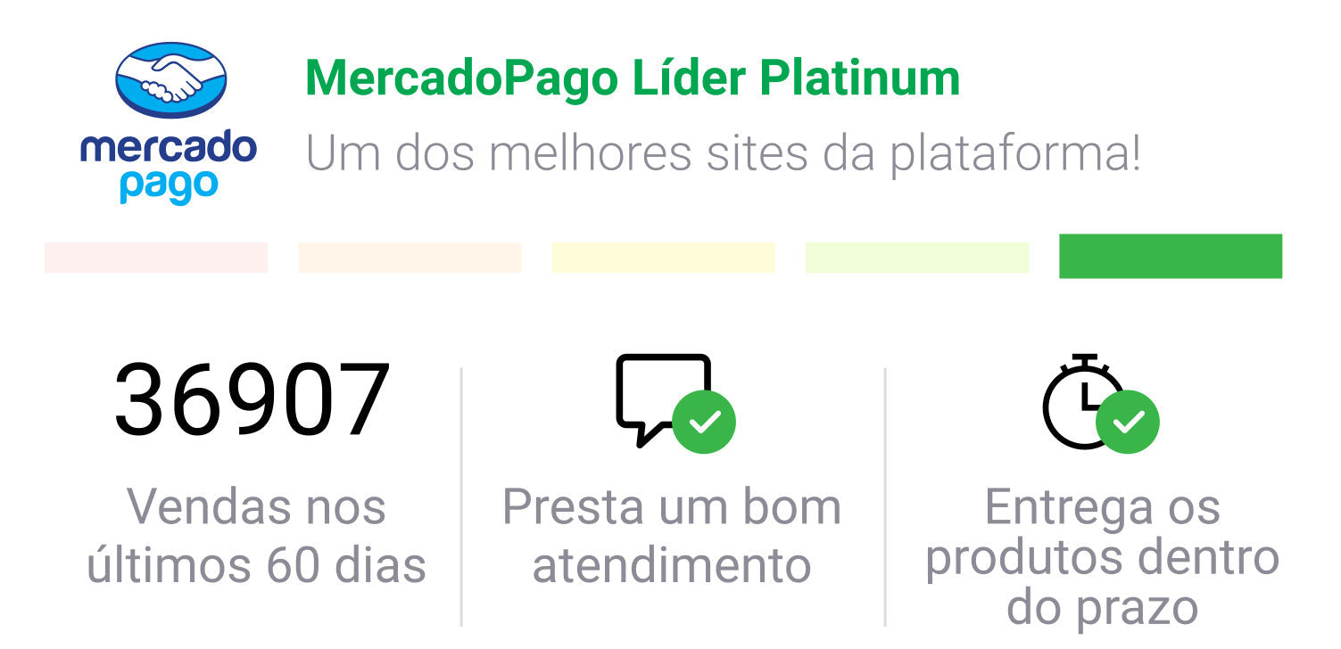 MercadoPago Líder Platinum: 36907 vendas nos últimos 60 dias, presta um bom atendimento e entrega os produtos dentro do prazo